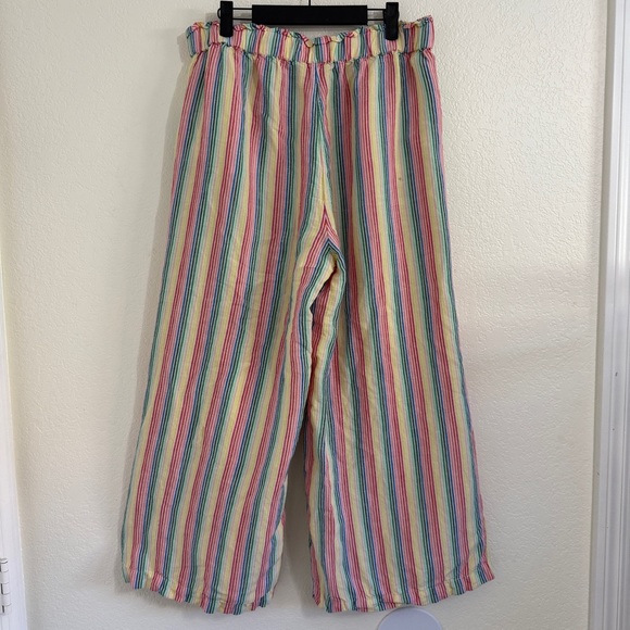 LOFT Large Rainbow Linen Blend Wide Leg Crop Pull On Pants - Picture 3 of 9